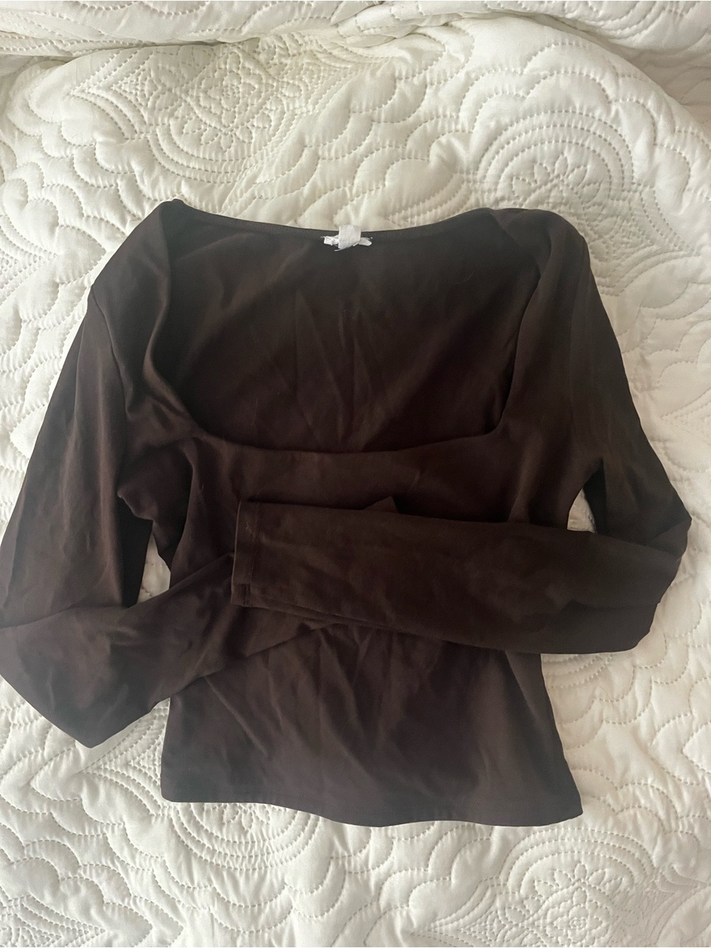 Garage Brown Square-Neck Long Sleeve Top